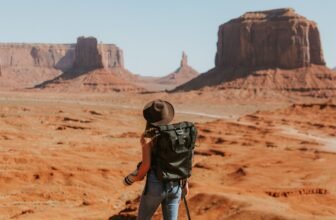 A collection of essential travel gear for a weekend trip, including a backpack, water bottle, and travel accessories, set against a scenic outdoor backdrop.